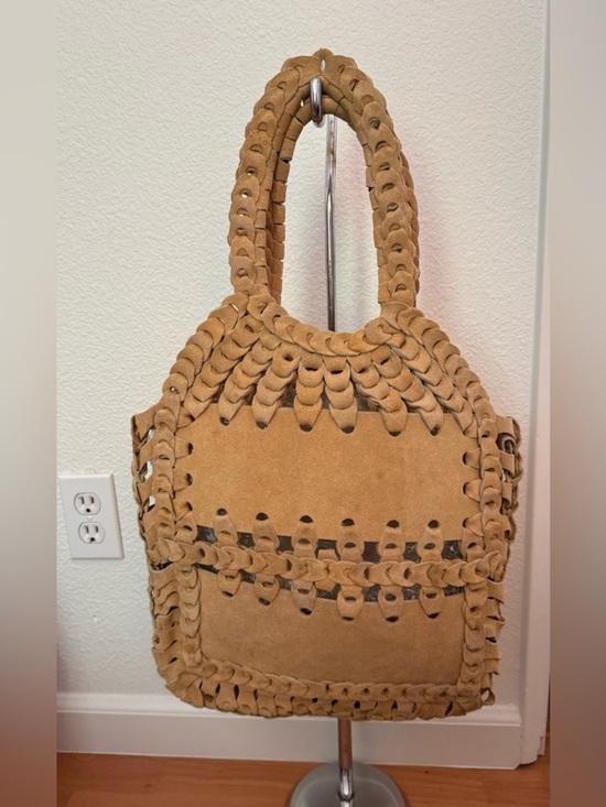 None Handbags - Braided Genuine Suede Tote Bag in Tan
